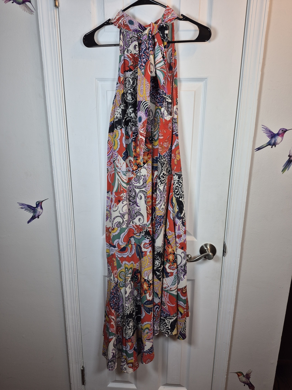Anthropologie 100% Silk Patchwork Halter Maxi Dress XL Boho Whimsigoth Vibrant - Picture 2 of 8